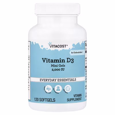 Vitacost, вітамін D3, міні-капельки, 50 мкг (2000 МО), 120 капсул