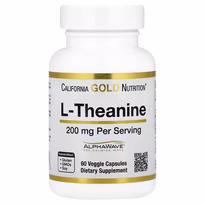 California Gold Nutrition, L-теанін, з AlphaWave®, 200 мг, 60 рослинних капсул