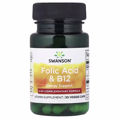 Swanson Vitamins, Фолієва кислота й вітамін B12, 30 веганських капсул